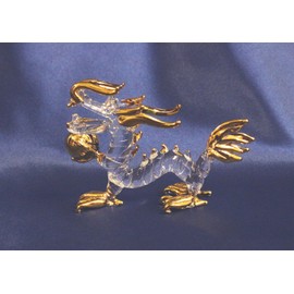 Castle Enterprise Four Cart Handmade Glass Craft Emperor Dragon with Gold Beads Small