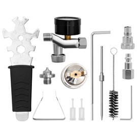 Happybuy Gravity Feed HVLP Spray Gun, Professional Auto Paint Sprayer with 1.4mm & 1.8mm Stainless Steel Nozzles, 1000cc Copper Container, MPS Adapter and Air Regulator for Primer and Finish Jobs