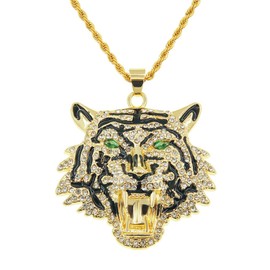 Tiger Necklace for Men, Hip Hop Tiger Necklace, Necklace with Green Eye and Tiger Head Pendant and 23.6 Inch Chain, Punk Rock Tiger Pendant, Nordic Viking Animal Tiger Necklace Jewellery, Stainless