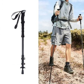 Hiking stick foldable length adjustable camping supplies mountaineering equipment mountaineering stick 3-stage sturdy Black