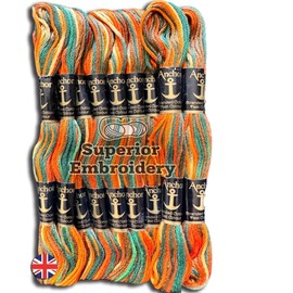 12 Skeins Anchor Variegated Multi Colour Stranded Cotton Embroidery Threads Cross Stitch Threads 100% Cotton, Friendship Bracelets, Kids Craft, Needlework (09502 Multi Shade Rainbow Mix)