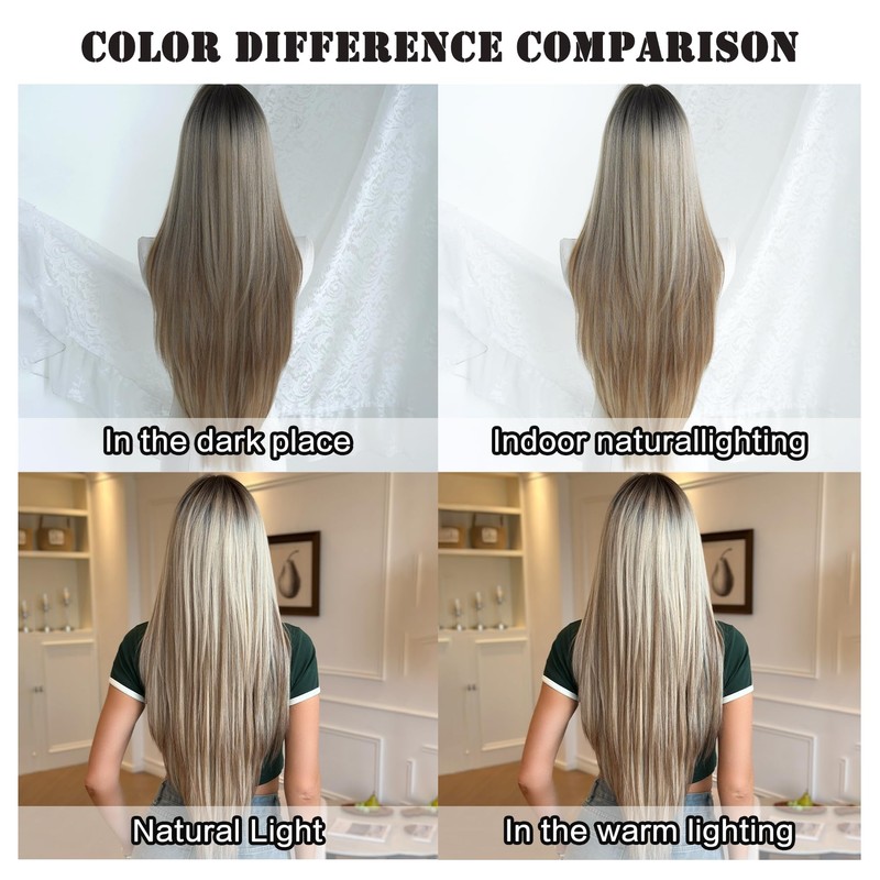 7JHH WIGS 34IN Surper Long Straight Brown Blonde Highlight Layered