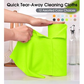 KitchLife Microfiber Cleaning Cloth Roll - Tear-Away Reusable Microfiber Paper Towels, Lint-Free, Washable, 20 Sheets for Kitchen, Car, Dishes, and Sensitive Surfaces (Neon Green)