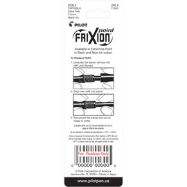 Pilot, FriXion Point Gel Ink Refills for Erasable Pens, Extra Fine Point 0.5 mm, Pack of 3, Black