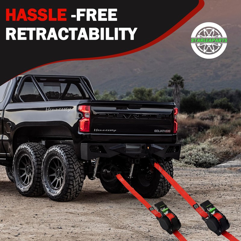 Retractable Ratchet Straps(4PK 1.0INX12FT) - 1,500lb Break Strength, Ratchet Strap