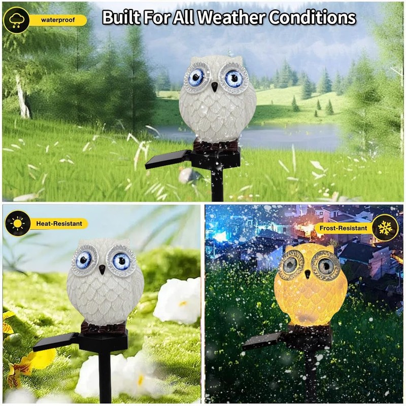 YZYOE Solar Powered White Blue Eyed owl Lights, Garden Decorative
