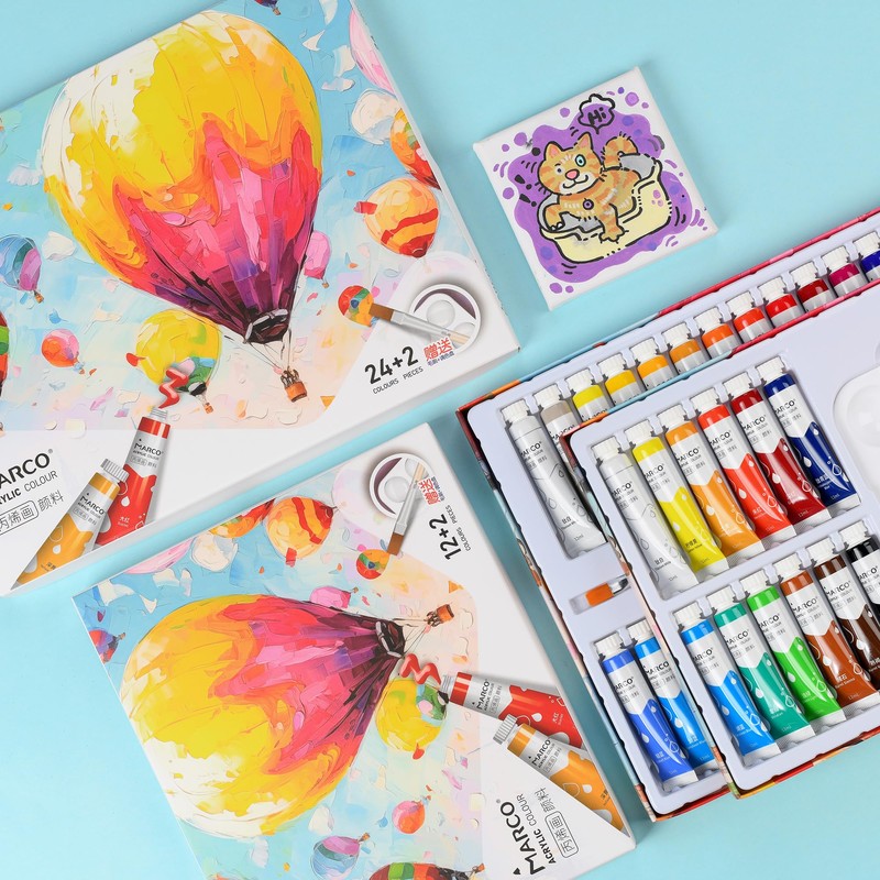 Marco Acrylic Paints, 24 Colors, Brush Palette Included, Acrylic Gouache,