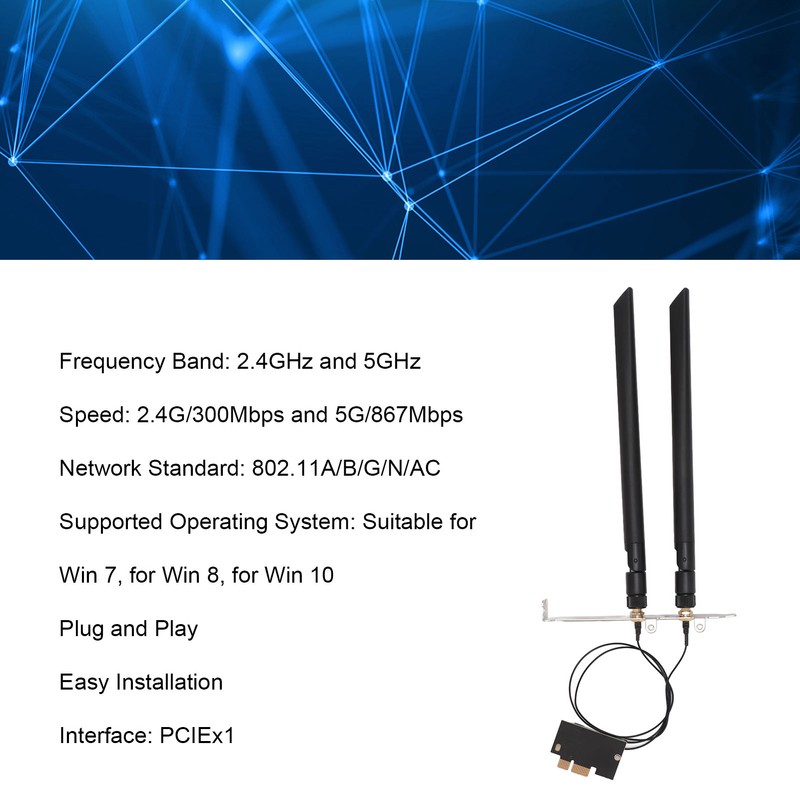 5G Network Card 2.4G 5G 867Mbps Dual Band PCIEx1 Interface