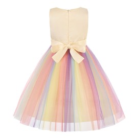 Uhnice Little Girl's Sequin Sleeveless Mesh Rainbow Dress for Wedding Party (Yellow, 4 Years)
