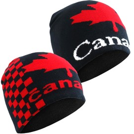 Keepatin Canada Maple Leaf Beanie Hat, Canada Souvenirs Maple Leaf Winter Toque for Women Men Canadian Themed Knit Cap (Black and red)