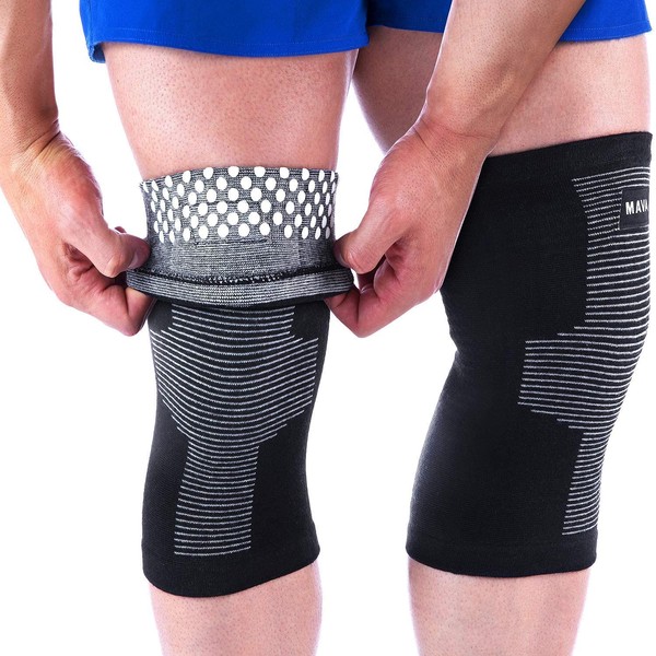 Mava Sports Reflexology Knee Support Sleeves (Pair) for Joint Pain and Arthritis Relief, Improved Circulation Compression – Effective Support for Running, Jogging, Workout, Walking and Recovery