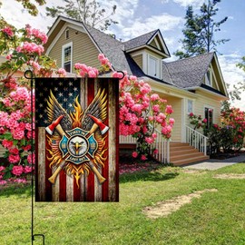 FLAGMEUP8386 Firefighter Tribute Garden Flag - Patriotic Eagle Emblem - Home, Yard Outdoor Decor, Special Gifts Double Sided Weather Resistant