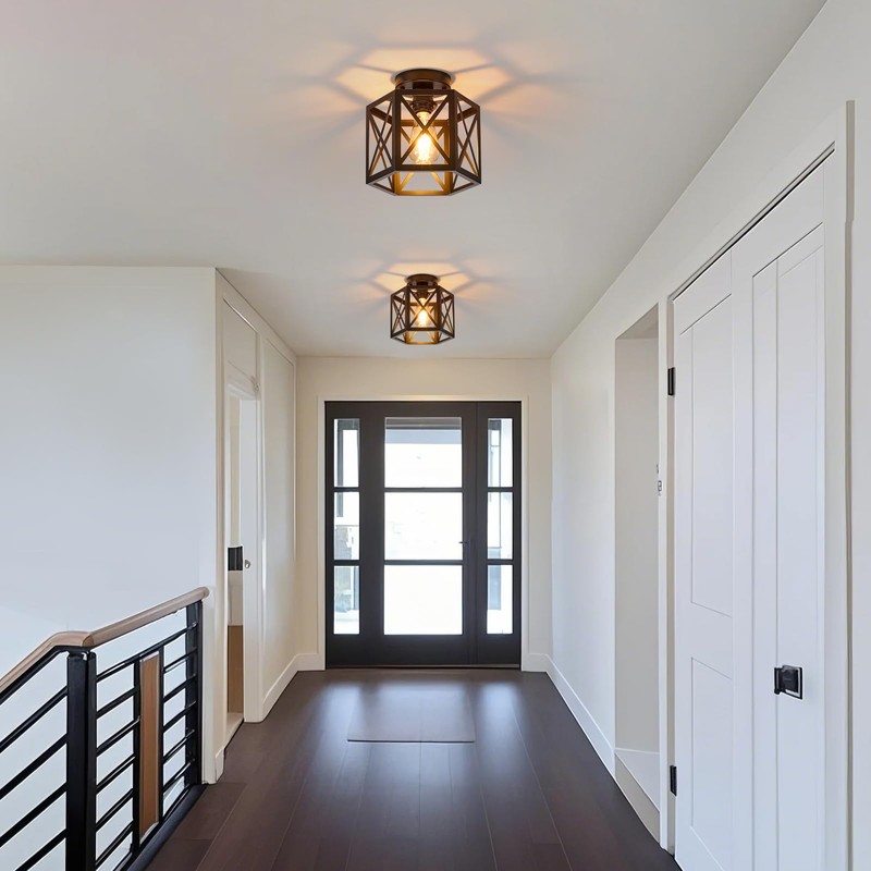 XSDeTu 2 Pack Farmhouse Semi Flush Mount Ceiling Light, Industrial