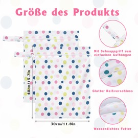 Moorle Pack of 2 Wet Bags 40 x 30 cm, Waterproof Laundry Bag, Pink, Reusable Travel Wet Bag with Zip, Small Wet Bag Swimming for Swimsuits, Beach Towels, Nappies