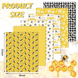 Whaline 6Pcs Summer Cotton Fabric Bundles Bee Daisy Honeycomb Plaid Fat Quarters Bee Theme Quilting Patchwork Squares for DIY Handmade Craft Decor, 18 x 22 Inch