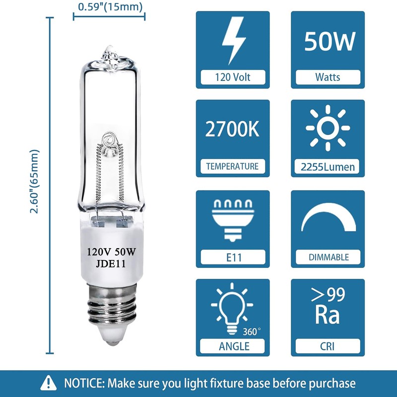 Lachesan JDE11 120V 50W T4 Mini Candelabra Base（Replacement E11 Led