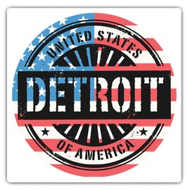 Square Stickers (Set of 2) 7.5cm - Detroit USA American Flag Travel Fun Decals for Laptops,Tablets,Luggage,Scrap Booking,Fridges, #6055