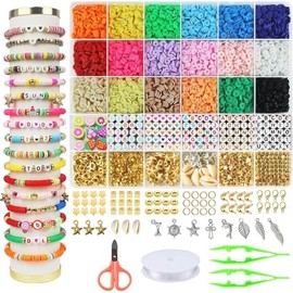 VASA NAMA 5100 Kit para Hacer Pulseras de Cuentas de Arcilla, Kit de Fabricación de Pulseras, Cuentas para Pulseras con Cuentas de LetrasCuentas Doradas y Dijes Colgantes