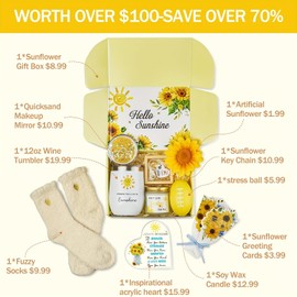 Sending Sunshine Gift, Sunflower Gifts for Women, Care Package, Birthday Gifts Box, Get Well Soon Gifts Basket Thinking of You Gift for Women, Friend, Sister, Mom,Coworkers, Teacher, Nurse, Wife