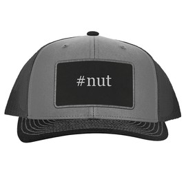 #nut - Leather Hashtag Black Patch Engraved Trucker Hat, Grey-Steel, One Size