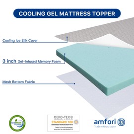 3 Inch Memory Foam Mattress Topper Queen Size Gel Memory Foam Cooling Mattress Topper Mattress Pad Cover for Back Pain Bed Topper with Washable Cover