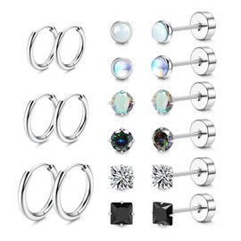 LOFITOR Titanium Earrings for Men Women Titanium Steel Stud Earrings for Sensitive Ears Surgical Steel Flat Back Earrings Silver