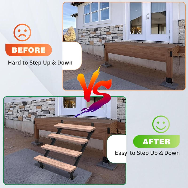 2 Pack Steel Stair Stringer, 4 Steps Stair Riser, Outdoor