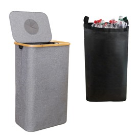 APDLFSC 26 Gallon/100L Kitchen Recycling Bin with Lid & 1 Reusable Inner Bags - Grey, Ideal for Bottles, Cans, Glass, Plastic Waste