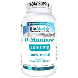 D-Mannose Powder. 2000 mg Per Serving. 75-Day Supply of 100% Pure D Mannose Powder. Non-GMO. Vegan (150 g)