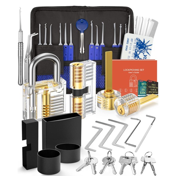 Eventronic 38+4 Piece Lock Picking Set, [2023 Difficulty Upgrade & Beginner Friendly] Lock Picking Tool Kit with 4 Transparent Training Padlocks for Lockpicking, Manual for Beginner and Pro Locksmiths