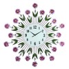 Three Star Large Purple Flower Wall Clock with Crystal Accents