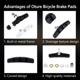 Oture V-Brake Brake Pads, 2 Pairs Brake Pads Bicycle, 70 mm Brake Rubber Set Front and Rear, Bicycle Brake Shoes with Bolt and Wrench, Brake Shoes for Shimano, Tektro and Most Bikes