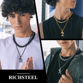 Richsteel Mens Silver T Pendant Rappers Jewellery Diamond Initial Chain For Boy Letter Necklace Bling Bling