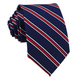 Ctskyte Men's Plaid Check Stripe Ties Pattern Business Formal Designer Neckties, Navy Blue Red, One Size