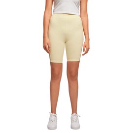 Urban Classics Ladies Shorts Tight Cycling Shorts for Women with Lace Insert, Ladies High Waist Lace Inset Cycle Shorts in Many Colours Available Sizes XS - 5XL, Soft yellow