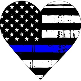 Thin Blue Police Officer's Tattered Flag Heart Decal Vinyl Sticker 4"