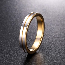 TUNGSTORY 4 mm Wide Tungsten Carbide Ring Men's Flat with Centre Groove Wedding Ring Polished Surface Golden Inner Ring Engagement Rings Size 52 to 65, Tungsten