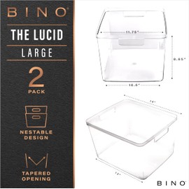 BINO | Plastic Bins, Large - 2 Pack | THE LUCID COLLECTION | Multi-Use| Built-In Handles | BPA-Free | Clear Storage Containers | Fridge Organizer | Pantry & Home Organization