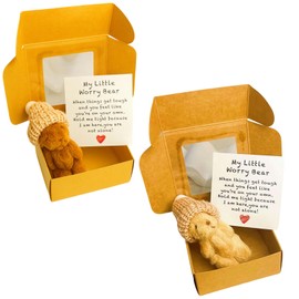 2 PCS Bear in a Box, Worry Bear in a Box, Mini Plush Teddy Bears for Emotional Support, Stress Relief, Gift Giving for Children, Friends, Couples, Birthday, Decorations for Party