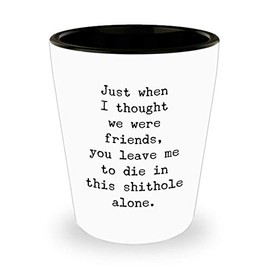 HollyWood & Twine Gift for Coworker Leaving Boss Goodbye Co-Worker Congratulations Manager Farewell Ceramic Shot Glass - Just when I thought we were friends you leave m