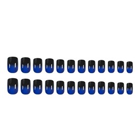 Short Press on Nails Dark Blue Fake Nails Gradient Blue Black False Nails with Gradient Designs Square Shaped Glue on Nails Cute Stick on Nails Full Cover Acrylic Nails Glossy Artificial Nails 24Pcs