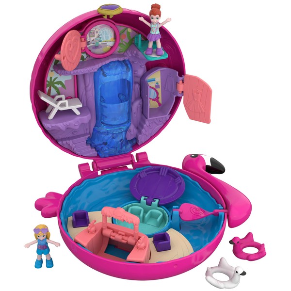 Polly Pocket Pocket World Flamingo Floatie Compact with Surprise Reveals, Micro Dolls & Accessories []