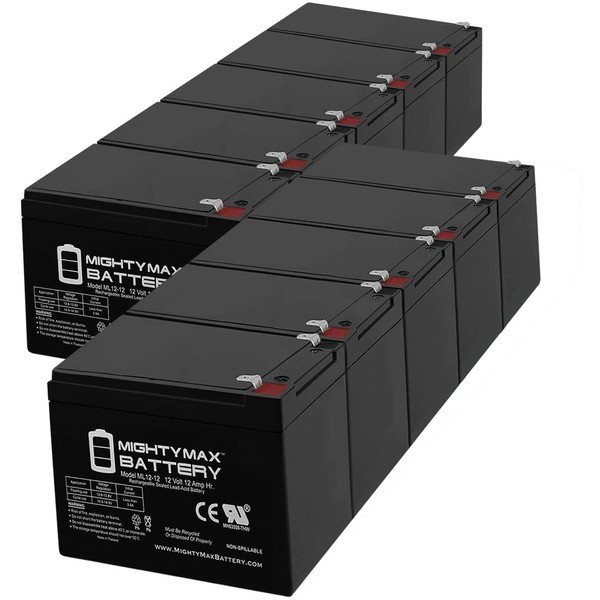 Mighty Max Battery ML12-12 - 12 Volt 12 AH SLA Battery F2 Terminal - Pack of 10 Brand Product
