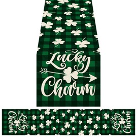 Green Lucky Shamrock St. Patrick's Day Table Runner, 2PCS 13X72In Spring Green Clover Table Runner Shamrock Spring Holiday Table Decorations for Seasonal Holiday Kitchen Dinning Home Decoration