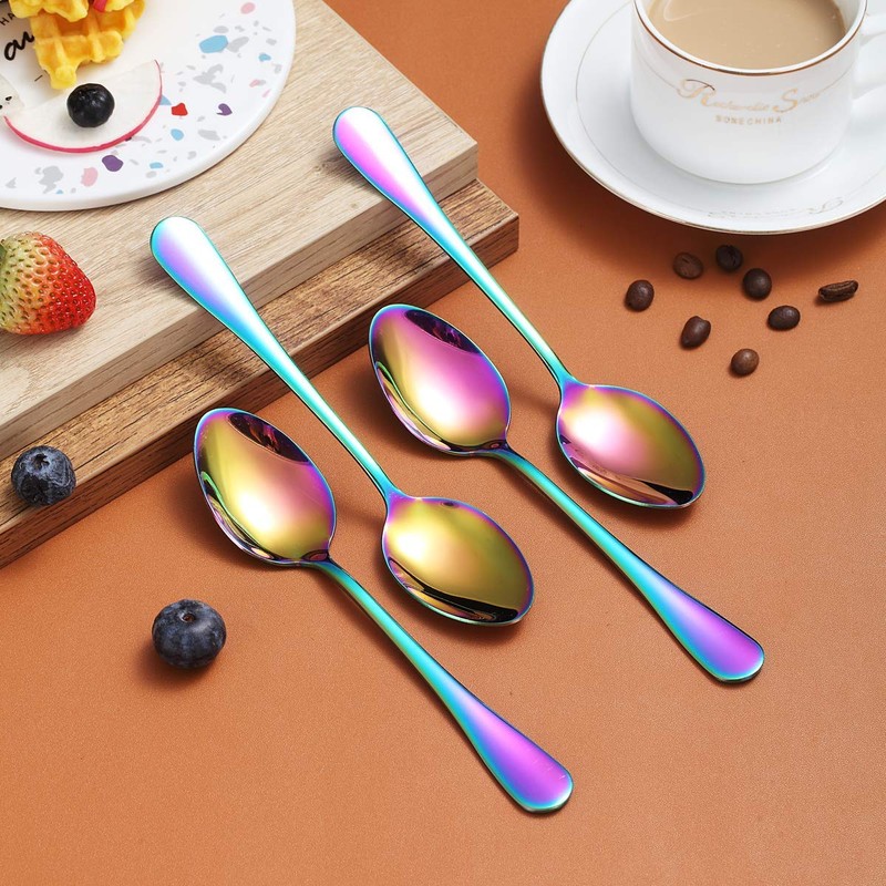 Rainbow Teaspoons 6.5" Set of 4, Berglander Stainless Steel Titanium