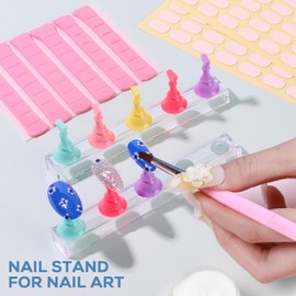 Nail Stands For Press Ons 2 Set Colorful Acrylic Magnetic Base Nail Holder Kits for Painting Display with 48 Pieces Reusable Adhesive Putty 200 Pieces Glue Tabs for Home DIY Salon Supplies