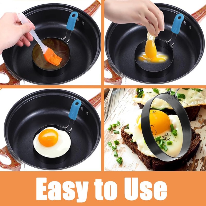 4Pack Egg Rings for Frying, Stainless Steel Egg Rings with