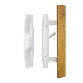 Lanai Sliding Glass Door Handle Set with Oak Wood Pull in White Finish, Standard 3-15/16” CTC Screw Holes, 1-3/4" Door Thickness