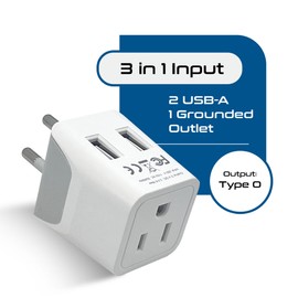 Ceptics Thailand Travel Adapter with Dual USB - Type O Ultra Compact US to Thailand Plug Adapter - 3 in 1 Safe Grounded - Ideal for Cell Phones, Laptops, Cameras, and More