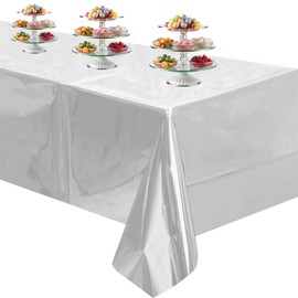 WedDecor Silver Foil Party Table Cover, 54x108 Inch Waterproof and Oil Proof Wipe Clean Table Cover, Disposable Table Cloth for Christmas, Birthday, Weddings, Party Decoration, 1pc